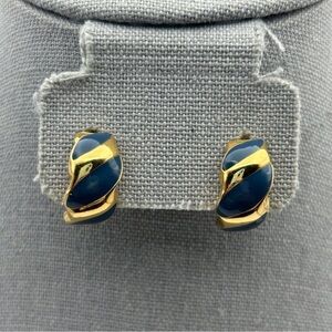 Vintage Napier C Hoop Gold Tone and Blue Stud Earrings